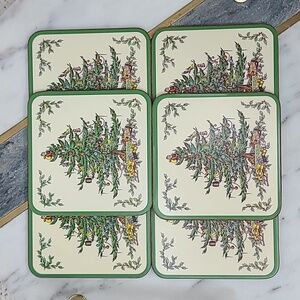 Spode Christmas Tree Classic Mint Vintage Set of Six Square Cork Drink Coasters